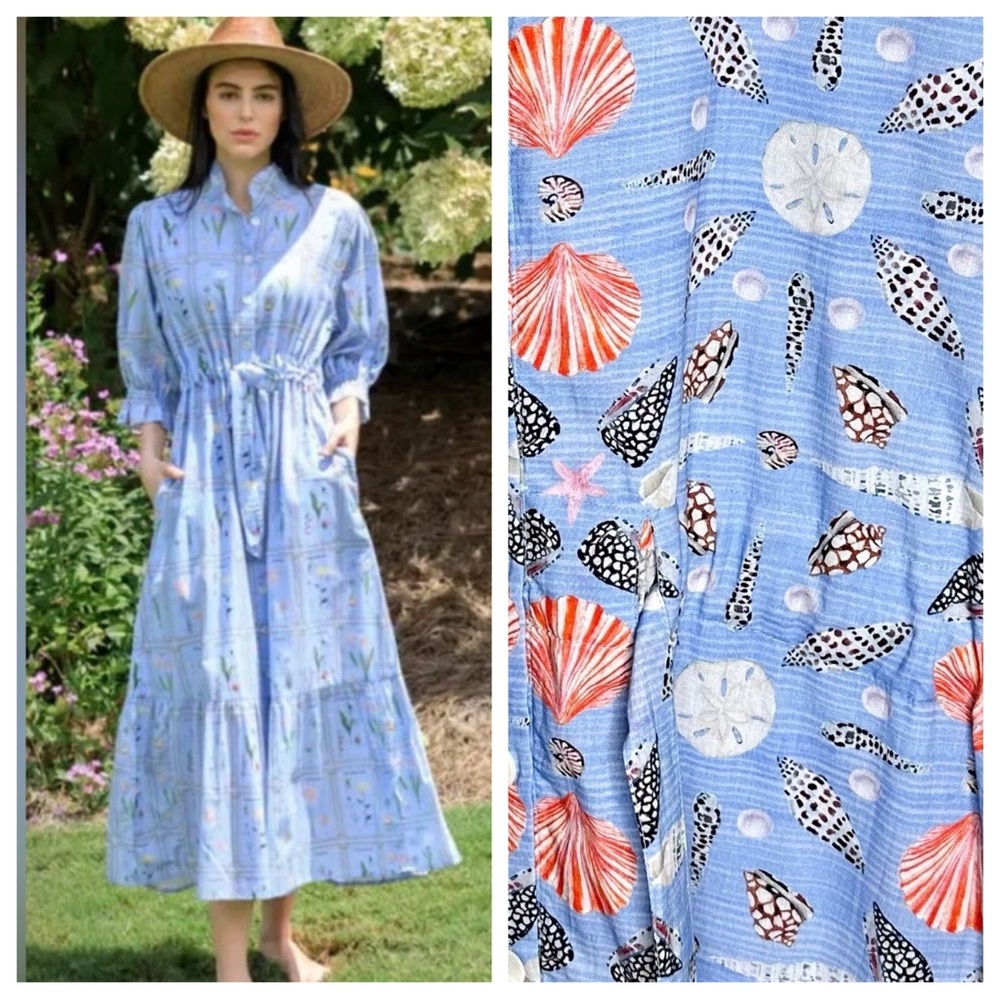 NEW Holly Shae Design Catherine Dress Seashell Medallion Print Periwinkle S/M